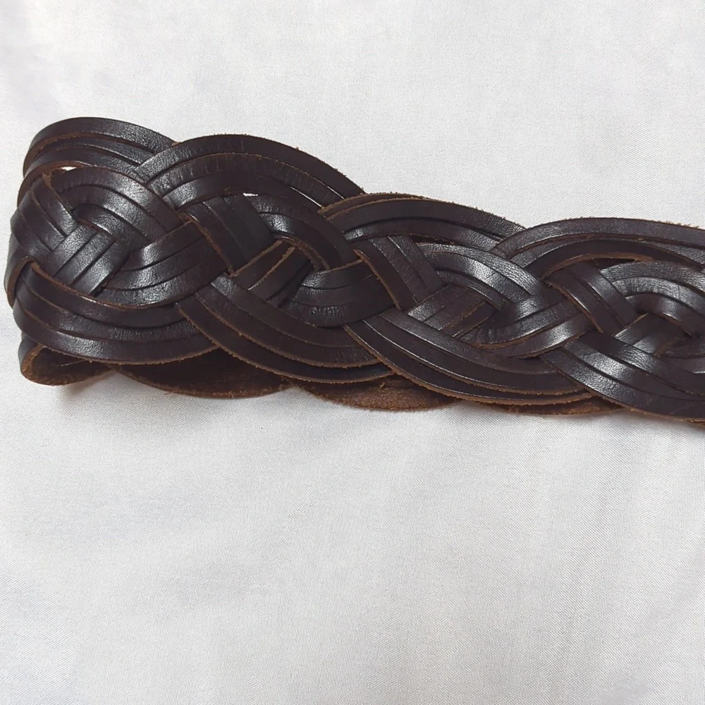 Old Navy Braided Brown Leather Bohemian Adjustable Belt Size Small